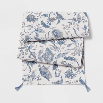 Cotton Floral Table Runner Blue