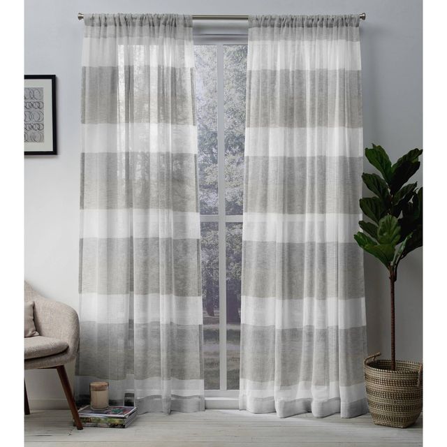 Set of 2 (84x50) Bern Rod Pocket Window Curtain Panels Light Gray - Exclusive Home: Sheer, Striped, Light Filtering