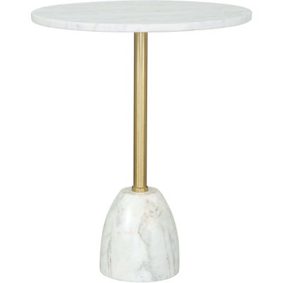 Charmayanne Side Table Marble White - ZM Home: Chrome-Plated Iron Frame, Round Glam Accent Table for Residential or Hospitality Use