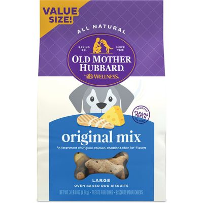 Old Mother Hubbard by Wellness Classic Crunchy Original Assortment Biscuits Large oven Baked with Carrot, Apple, Cheese and Chicken Dog Treats - 3lbs