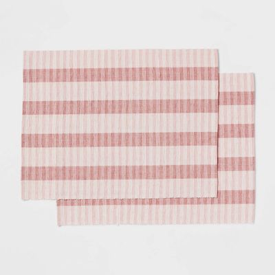 2pk Cotton Striped Placemats Pink - Threshold