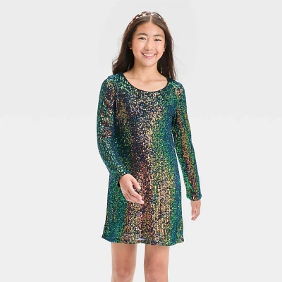 Girl Long Sleeve Sequin A-Line Dre