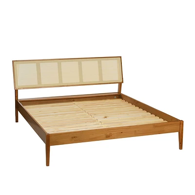 Storied Home Crawford King Modern Bed with Woven Headboard Light Brown