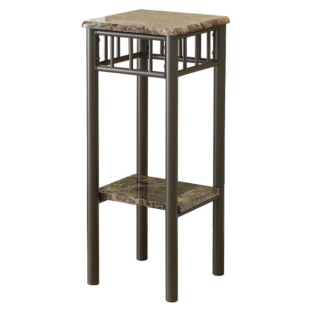 End Table - Bronze - EveryRoom: Cappuccino Marble-Look Top, Metal Base, Lower Shelf, for Family Room