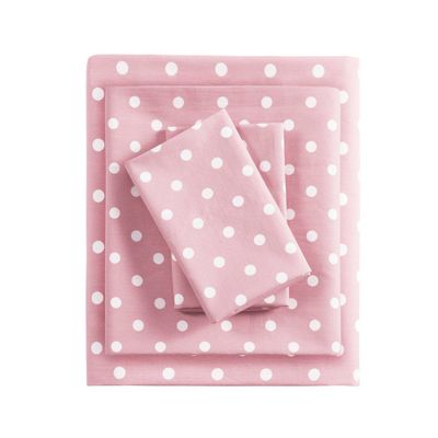 Queen Polka Dot Printed Cotton Sheet Set Pink