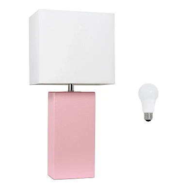 Elegant Designs 21 Modern Leather Wrapped Table Lamp with Feit LED (Includes LED Light Bulb) Pink