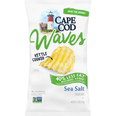 Cape Cod Potato Chips Wavy Cut Less Fat Sea Salt Kettle Chips - 7.5oz