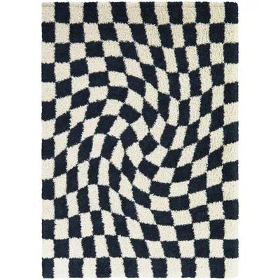 53x7 Checkered Shag Kids Rug Blue - Balta Rugs: Wavy Checkered Area Carpet, Fade & Stain-Resistant, High Pile