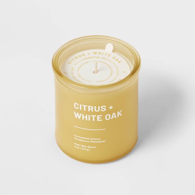 Tinted Glass Citrus + White Oak Jar Candle Light Yellow - Threshold