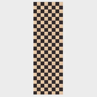 Playa Rug 31 X 16 Damas Checkered Indoor Outdoor Runner Rug Black/Beige