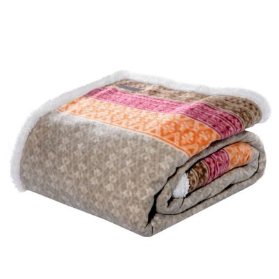 50x70 Oversized Fair Isle Faux Shearling Reversible Throw Blanket Khaki - Eddie Bauer: Soft, Lightweight