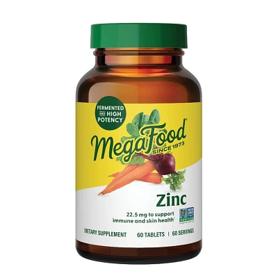 MegaFood Zinc Supplement, 22.5mg High Potency Fermented Zinc, Immune Support, Vegan Zinc Tablets - 60ct