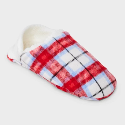 Adult Plaid Faux Shearling Lined Slipper Socks with Huggable Heel & Grippers