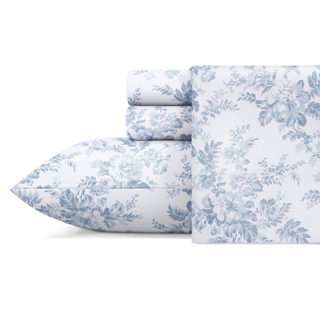 Twin Vanessa Flannel Sheet Set Blue - Laura Ashley