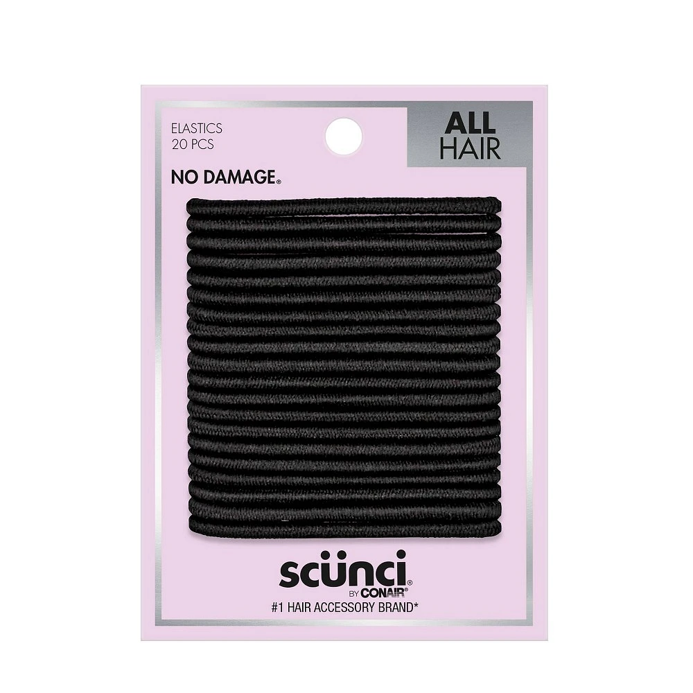 Scunci Scnci No Damage Elastic Hair Ties - Black - All Hair - 20pcs | The  Market Place