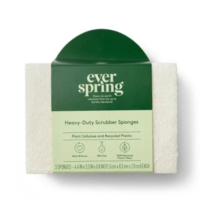 Natural Heavy Duty Scrubber Sponges - 3ct - Everspring