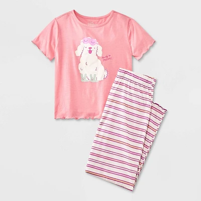 Girl 2pc Poodle Short Sleeve Printed Pajama Set