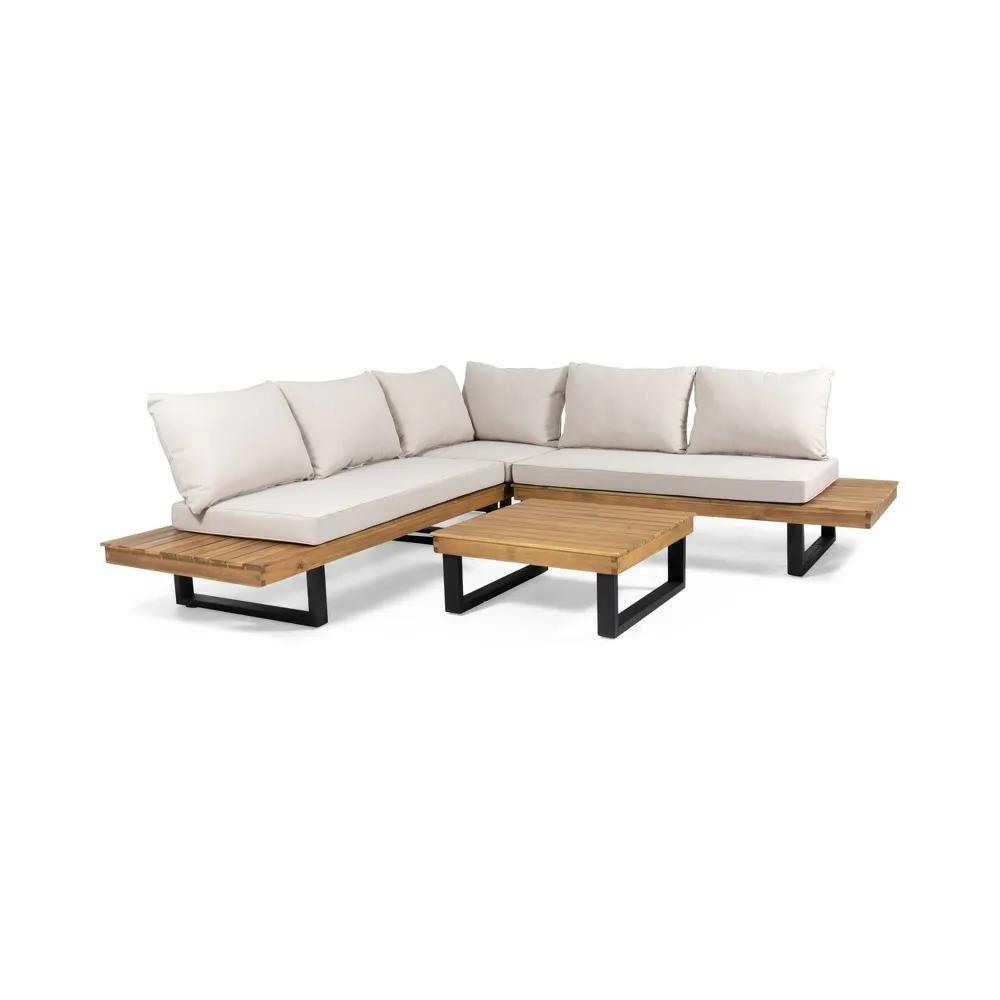 Noble House Alcove Teak Brown 5-Piece Wood Outdoor Patio Conversation Set With D