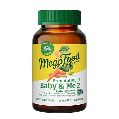 MegaFood Baby & Me 2 with Choline, Folate & Iron, Prenatal Multivitamin Vegetarian Tablets - 60ct