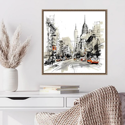 Amanti Art 22x22 Illustrated City II New York by Walker Noble Framed Canvas Wall Art Print