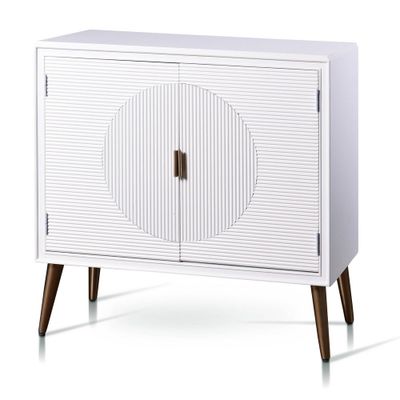 Milo Two Door Cabinet White/Copper - StyleCraft: Satin Finish, Fluted Panels, Metallic Accents