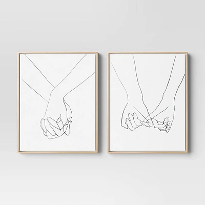 (Set of 2) 16 x 20 Hands Framed Canvas - Threshold: Modern Wall Art, Vertical Orientation, Sawtooth Back