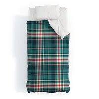 Deny Designs Twin Extra Long Avenie Winter Plaid 1 Polyester Comforter + Pillow Shams Blue: Machine Washable, Non-Woven Fabric, 300 Thread Count