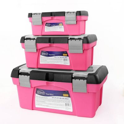 Apollo Tools 3pc DT5005P Tool Box Pink: Storage Toolbox with Lifetime Warranty, Plastic, 5.5 lbs