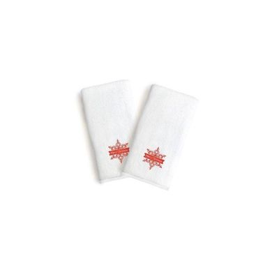 2pk Merry Christmas Red Snowflake Holiday Hand Towel Set White - Linum Home Textiles