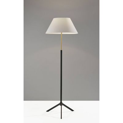 Harvey Floor Lamp Black - Adesso: Modern Tripod Design, Brass Detail, White Linen Shade