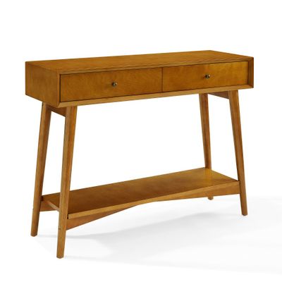 Crosley Landon Console Table Acorn: Mid-Century Modern Design, Hardwood with Open Shelf & Drawer