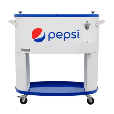 Permasteel 80qt Pepsi Oval Sporty Outdoor Cooler Cart : Rolling Beverage Stand, 110 Can Capacity