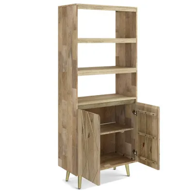 72 Bissell Bookshelf with Doors Natural - WyndenHall: Contemporary Style, Mango Wood & Brass Frame, Office Storage