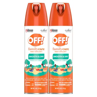 OFF! 2pk FamilyCare Smooth & Dry Personal Bug Spray - 4oz: DEET 15%, Repels Ticks, Gnats, Chiggers