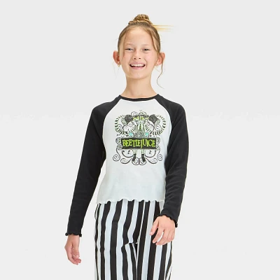 Girl Beetlejuice Long Sleeve Raglan Graphic T-Shirt