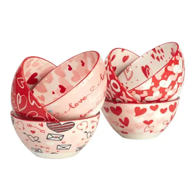 Certified International Set of 6 Valentines Day Dining Bowls Red/White