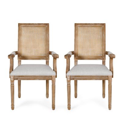 Set of 2 Maria French Country Wood & Cane Dining Chairs with Arms - Christopher Knight Home