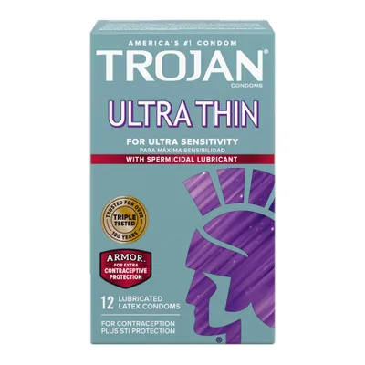 Trojan Armor Ultra Thin Spermicidal Lubricated Latex Condoms - 12ct