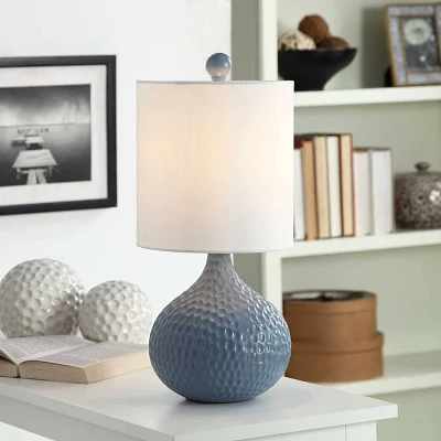 Ceramic Table Lamp Blue Finish - StyleCraft: Dimpled Detail, No Assembly, UL Listed