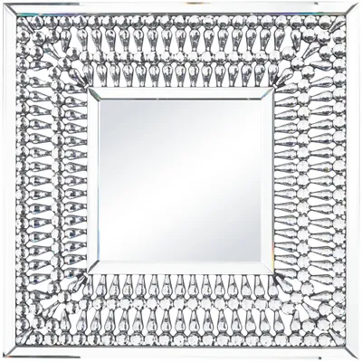 32x32 Glass Wall Mirror with Crystal Embellishment Silver - Olivia & May: Glam Square Decor