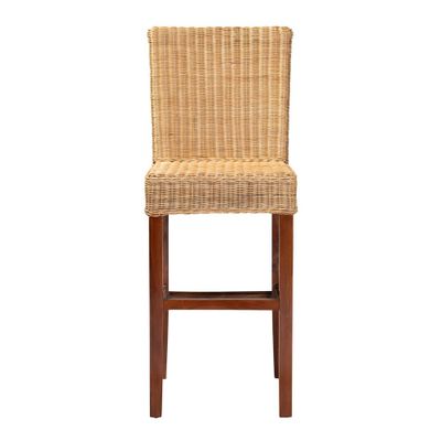 Racquel Natural Rattan & Mahogany Wood Barstool: Ergonomic, No Assembly - bali & pari