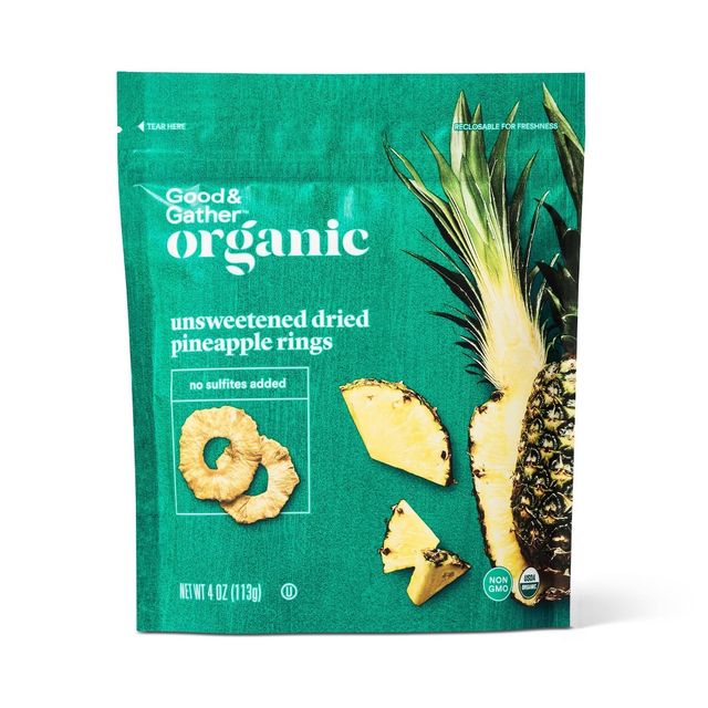 Organic Dried Unsweetened Pineapple Ring Snacks - 4oz - Good & Gather