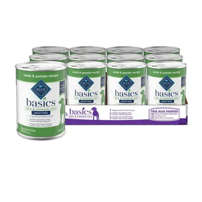 Blue Buffalo Basics Basics Skin & Stomach Care Grain Free Natural Wet Dog Food Lamb & Potato Recipe Adult - 150oz/12ct Pack