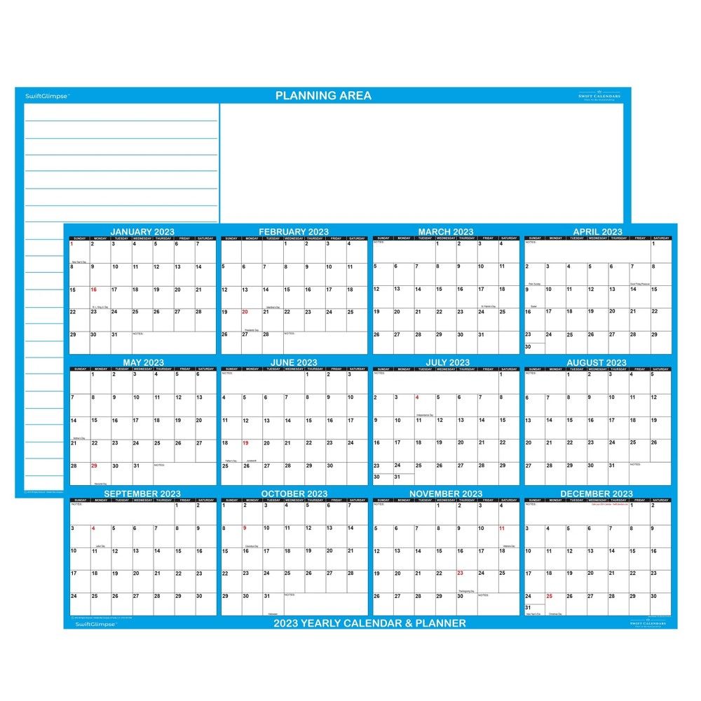 Swiftglimpse 2023 Annual Wet and Dry Erase Laminated Reversible Wall  Calendar 24 x 36 Blue - SwiftGlimpse | Connecticut Post Mall