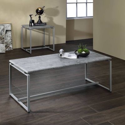 Acme Furniture 48 Jurgen Coffee Table Faux Concrete Top Silver: Modern Rectangle, Metal Frame, Wood Surface