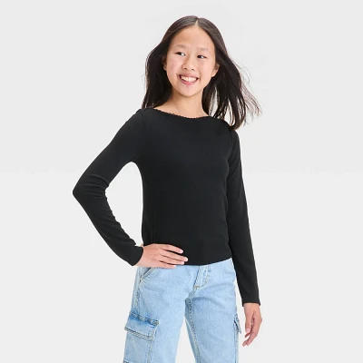 Girl Long Sleeve Boat Neck T-Shirt