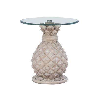 Pamella Pineapple Side Table with Glass Top Gray - Powell: Beveled Top, Magnesium Oxide Base, 20 Diameter