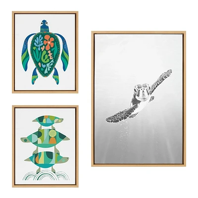 Kate & Laurel All Things Decor (Set of 3) Sylvie Sea Turtle Family and MCM Sea Turtle Framed Canvas Wall Art Set by Various Artists