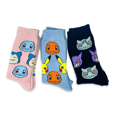 Pokemon 3pk Micro Popo Fuzzy Crew Socks