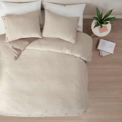 3pc Full/Queen Elena Rayon from Bamboo Blend Waffle Weave Duvet Cover Set - Taupe